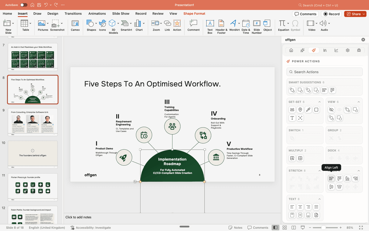 Native Bearbeitung einer Headline und eines Diagramms in PowerPoint.