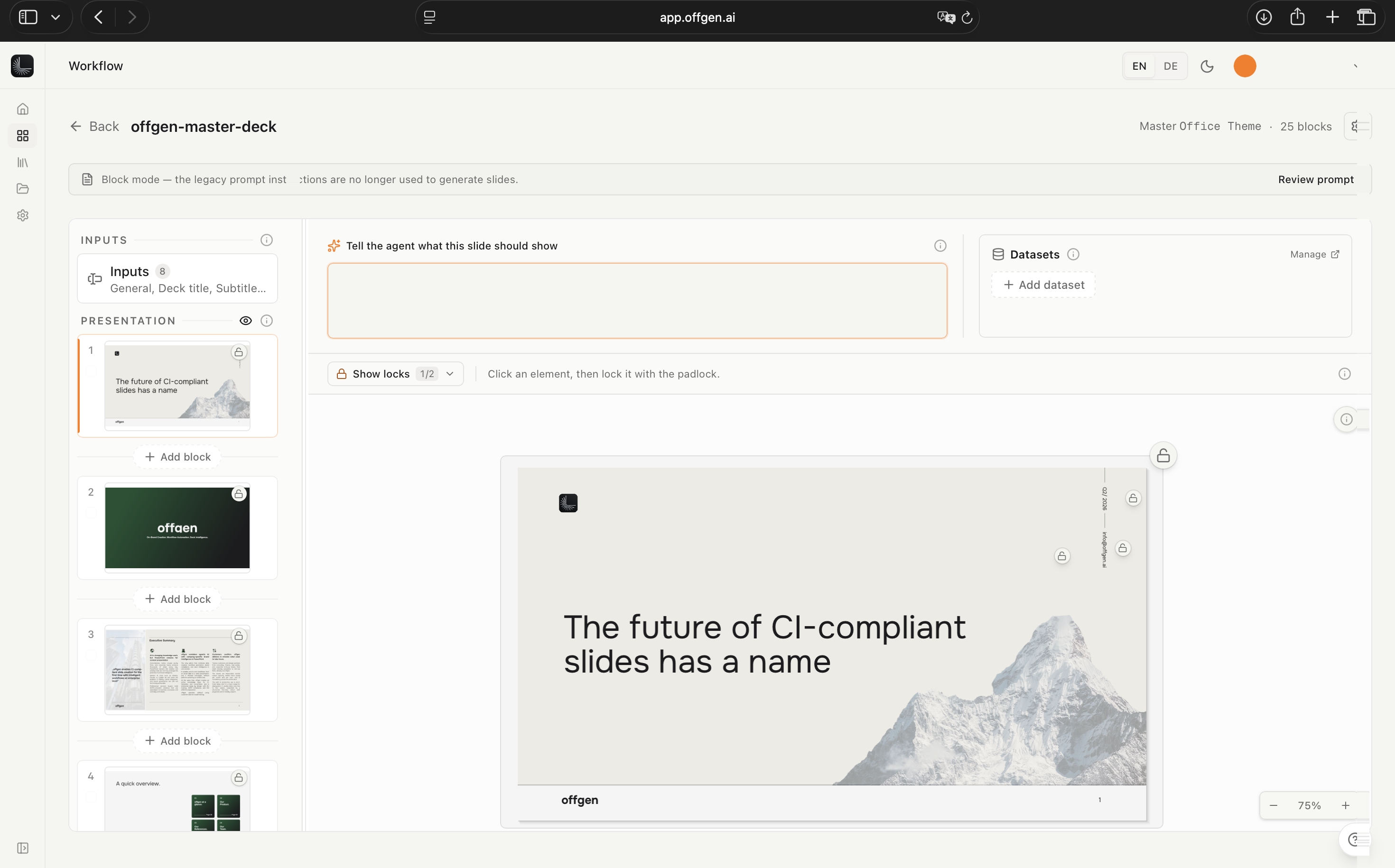 Master template with highlighted design rules for colors, fonts, spacing, bullets, and layouts.